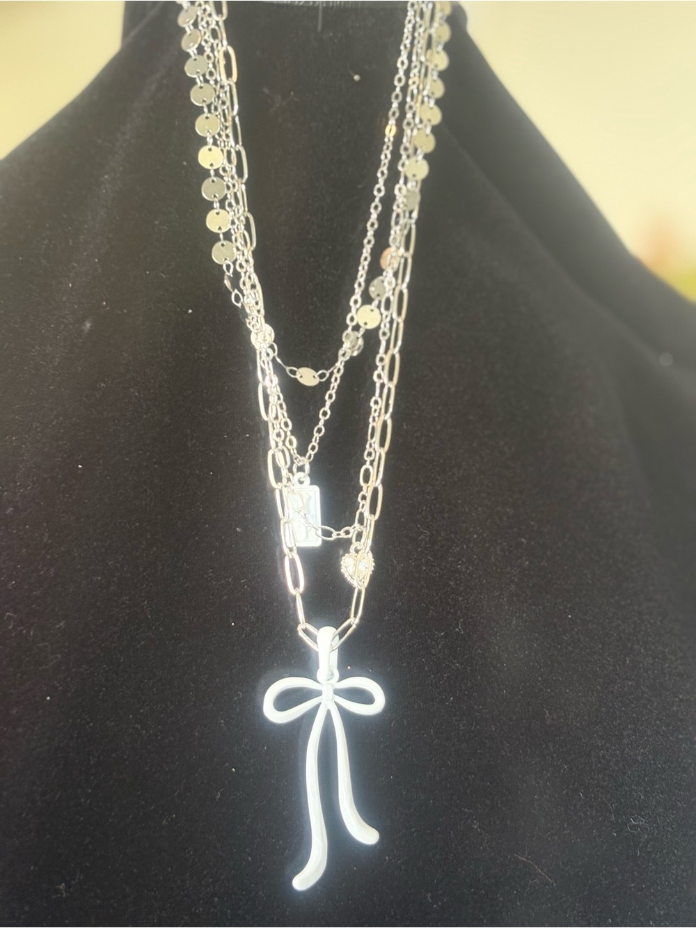 white Bow Multi-Layer Necklace - Women Jewelry